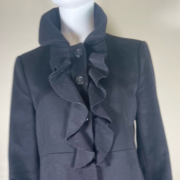 J. Crew Black 100% Wool Ruffle Button Front Winter Coat Sz 8 Jacket Peacoat boho - Picture 9 of 16